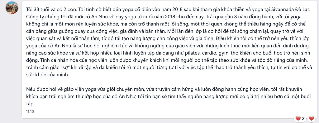 Cảm nhận học viên 38 tuổi đồng hành yoga cùng An Như