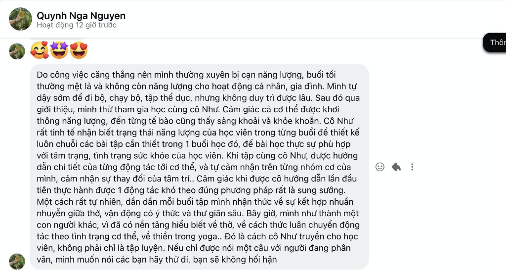 Đánh giá học viên Quỳnh Nga Nguyễn - khơi thông năng lượng cùng An Như