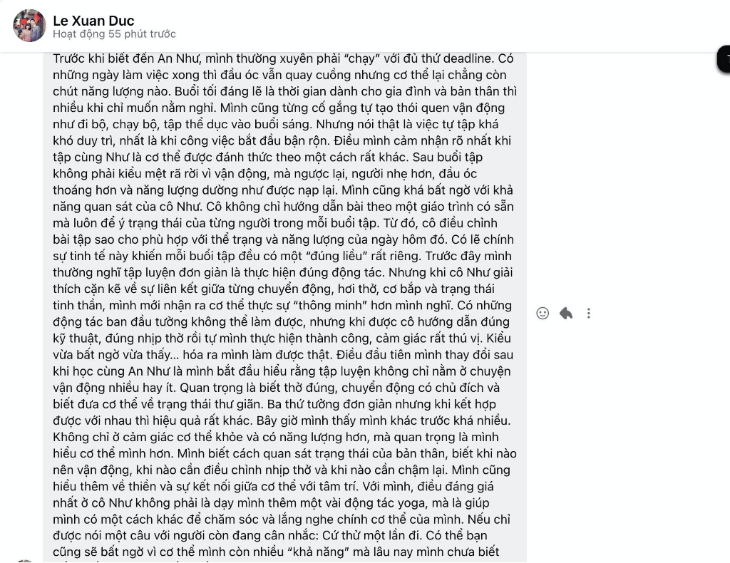 Đánh giá học viên Lê Xuân Đức - giải tỏa áp lực và lắng nghe cơ thể